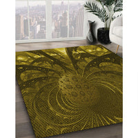 Patterned Dark Yellow Green Rug, pat1361yw