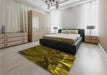 Patterned Dark Yellow Green Rug in a Bedroom, pat1361yw