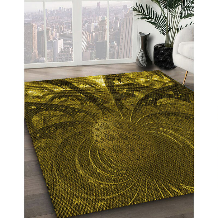 Patterned Dark Yellow Green Rug in Family Room, pat1361yw
