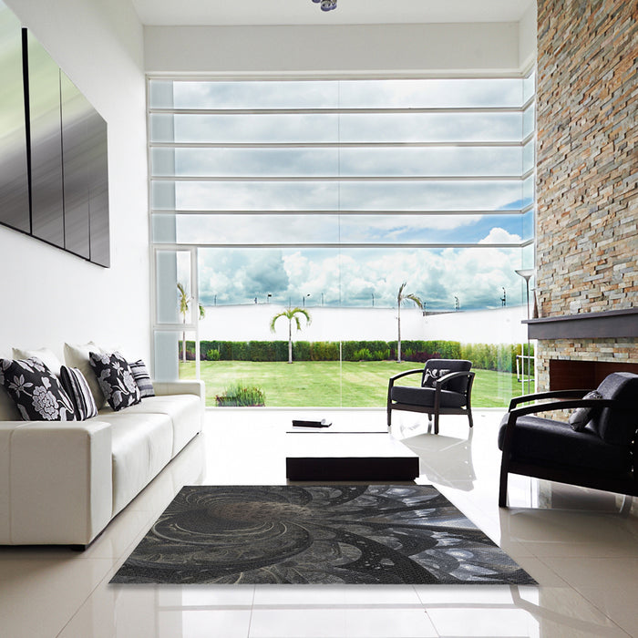 Square Patterned Mid Gray Novelty Rug in a Living Room, pat1361
