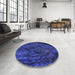 Round Patterned Denim Dark Blue Rug in a Office, pat1362blu