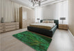 Patterned Dark Forest Green Rug in a Bedroom, pat1362grn