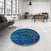 Round Patterned Blue Rug in a Office, pat1362lblu