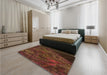 Patterned Mahogany Brown Rug in a Bedroom, pat1362org