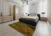 Patterned Dark Yellow Green Rug in a Bedroom, pat1362yw