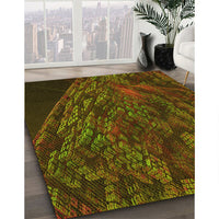 Patterned Dark Yellow Green Rug, pat1362yw