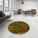 Round Patterned Dark Yellow Green Rug in a Office, pat1362yw