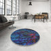 Round Machine Washable Transitional Night Blue Rug in a Office, wshpat1362
