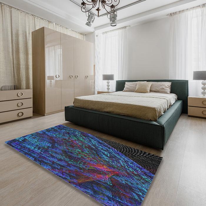 Patterned Blue Modern Rug in a Bedroom, pat1362