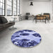 Round Patterned Dark Slate Blue Purple Rug in a Office, pat1363blu