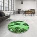 Round Patterned Deep Emerald Green Rug in a Office, pat1363grn