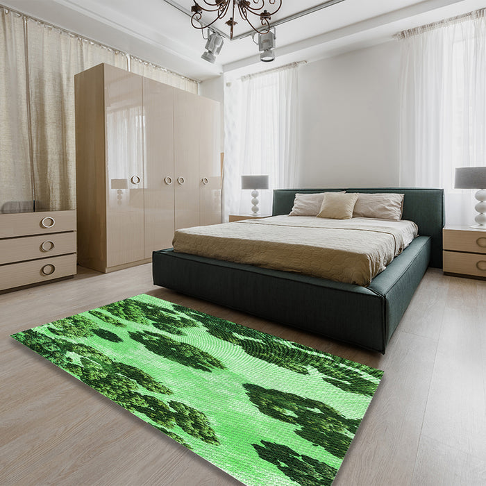 Patterned Deep Emerald Green Rug in a Bedroom, pat1363grn