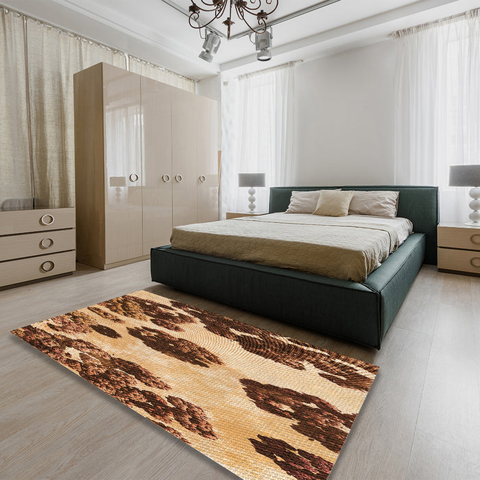 Patterned Red Brown Rug in a Bedroom, pat1363org