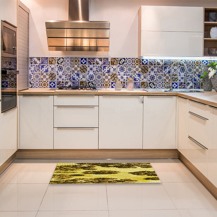 Patterned Bright Gold Yellow Rug in a Kitchen, pat1363yw