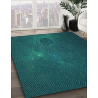 Patterned Dark Cyan Green Rug, pat1364lblu