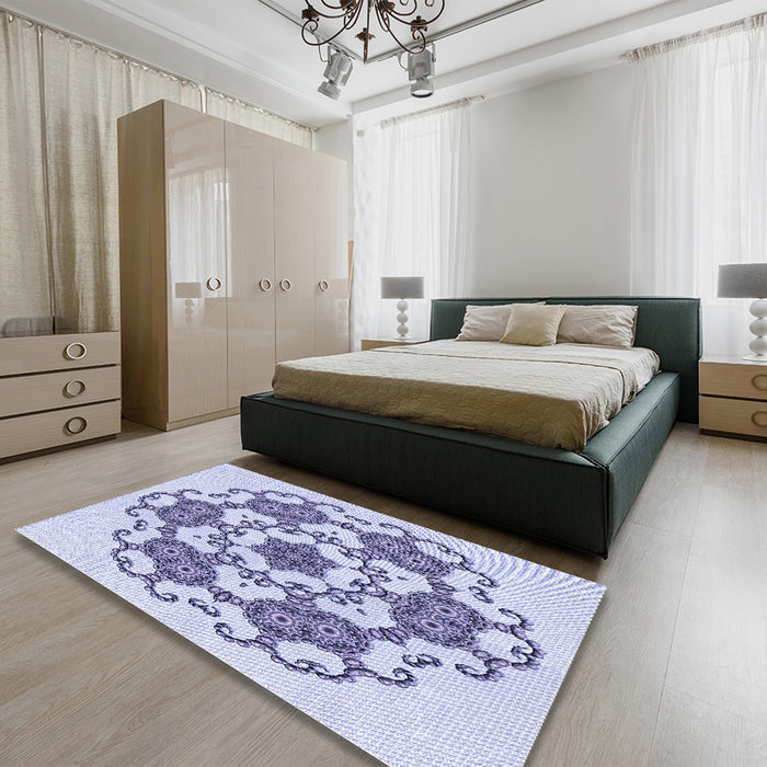 Patterned Lavender Blue Rug in a Bedroom, pat1365blu