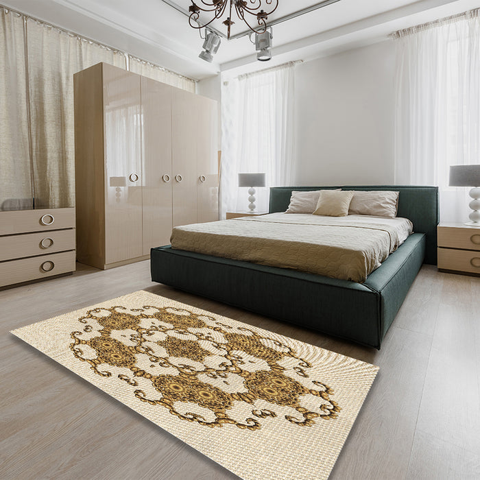 Patterned Golden Blonde Gold Rug in a Bedroom, pat1365brn