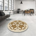 Round Patterned Golden Blonde Gold Rug in a Office, pat1365brn