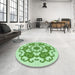 Round Patterned Green Rug in a Office, pat1365grn