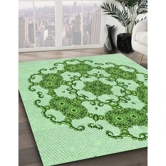 Machine Washable Transitional Green Rug in a Family Room, wshpat1365grn