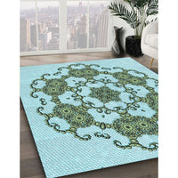 Patterned Sea Green Rug, pat1365lblu