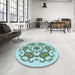 Round Patterned Sea Green Rug in a Office, pat1365lblu