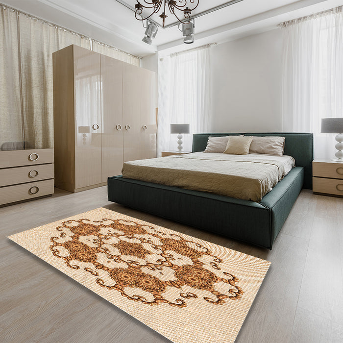 Round Machine Washable Transitional Golden Blonde Gold Rug in a Office, wshpat1365org