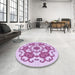 Round Patterned Medium Orchid Purple Rug in a Office, pat1365pur