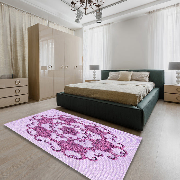 Patterned Medium Orchid Purple Rug in a Bedroom, pat1365pur