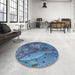 Round Patterned Blue Rug in a Office, pat1366lblu