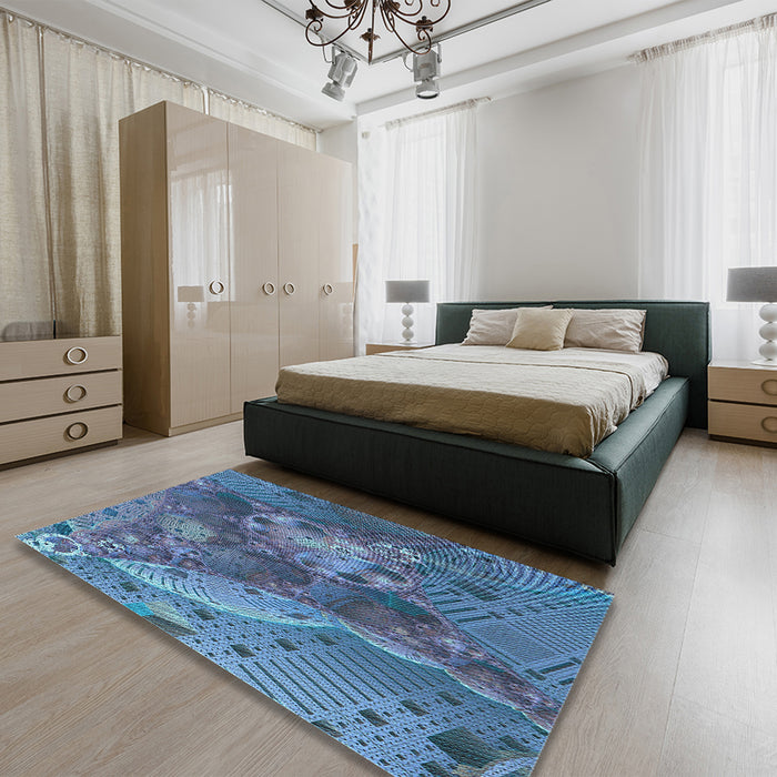 Patterned Blue Rug in a Bedroom, pat1366lblu