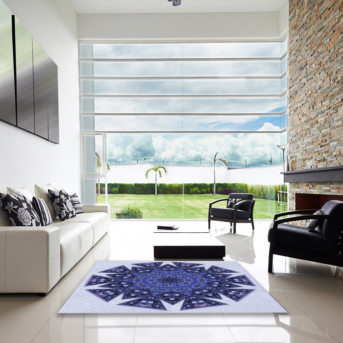 Square Patterned Blue Rug in a Living Room, pat1367blu