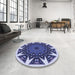 Round Patterned Blue Rug in a Office, pat1367blu