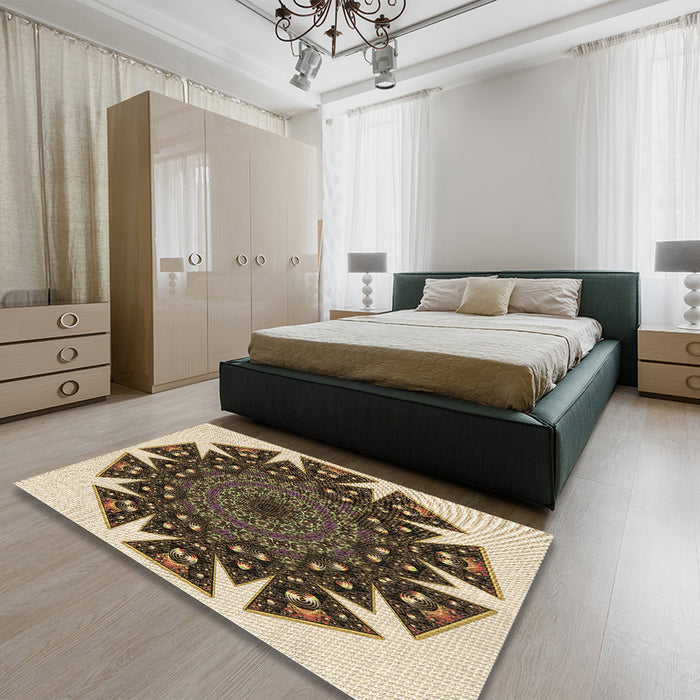Patterned Bakers Brown Rug in a Bedroom, pat1367brn