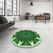 Round Patterned Deep Emerald Green Rug in a Office, pat1367grn