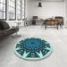 Round Patterned Medium Teal Green Rug in a Office, pat1367lblu