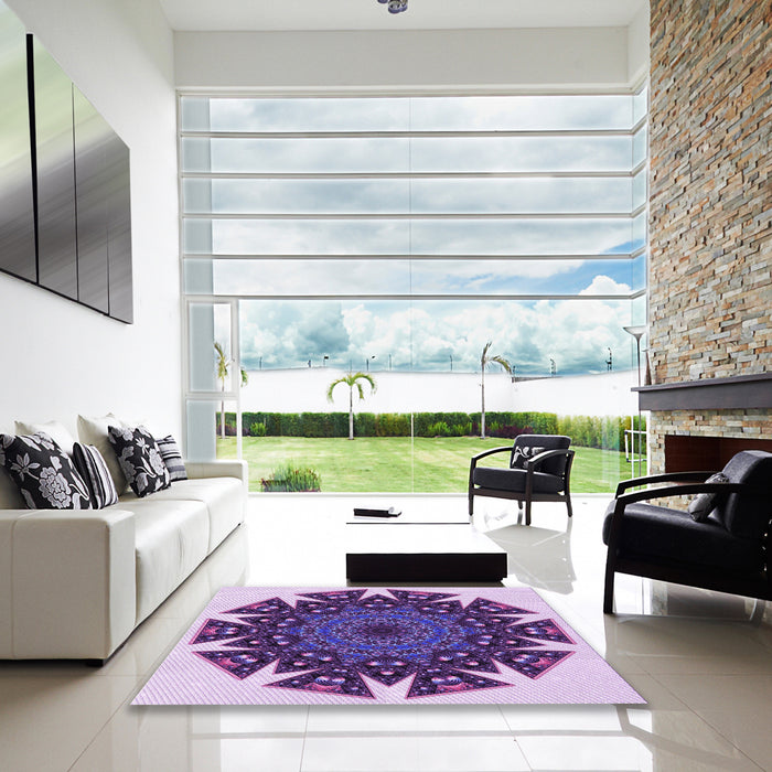 Square Patterned Mauve Purple Rug in a Living Room, pat1367pur