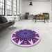 Round Patterned Mauve Purple Rug in a Office, pat1367pur