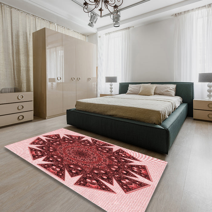 Patterned Pastel Pink Rug in a Bedroom, pat1367rd