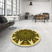 Round Patterned Chrome Gold Yellow Rug in a Office, pat1367yw