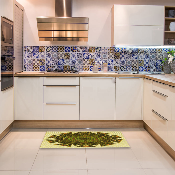 Patterned Chrome Gold Yellow Rug in a Kitchen, pat1367yw