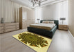 Patterned Chrome Gold Yellow Rug in a Bedroom, pat1367yw