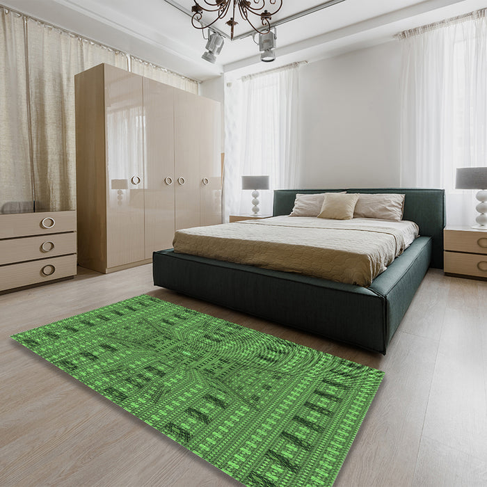 Patterned Green Rug in a Bedroom, pat1368grn