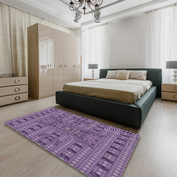 Patterned Purple Novelty Rug in a Bedroom, pat1368