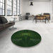 Round Patterned Deep Emerald Green Rug in a Office, pat1369grn