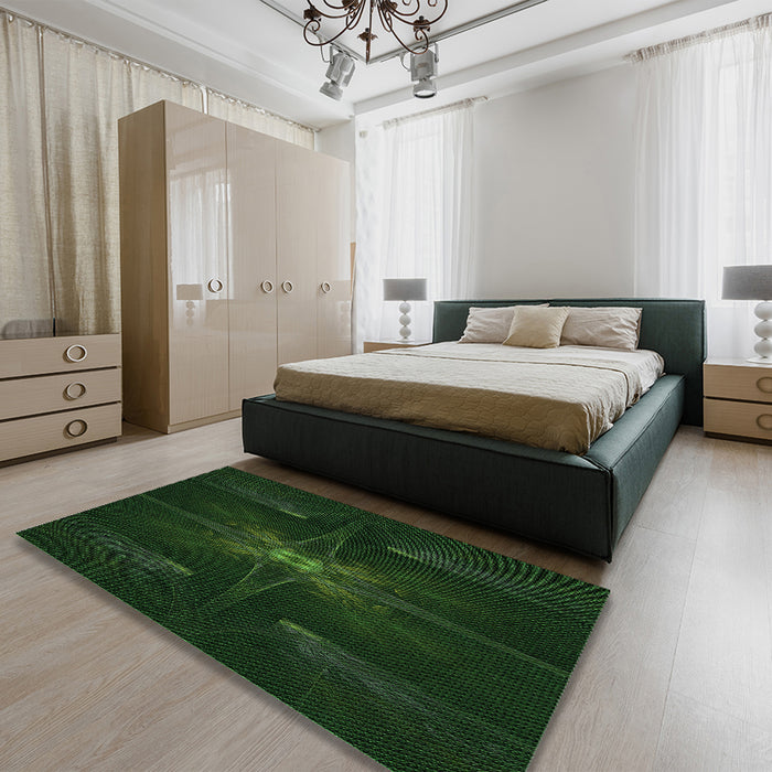 Patterned Deep Emerald Green Rug in a Bedroom, pat1369grn
