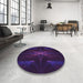 Round Patterned Deep Purple Rug in a Office, pat1369pur