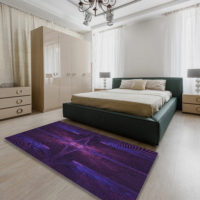 Patterned Deep Purple Rug in a Bedroom, pat1369pur