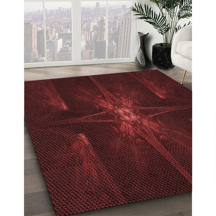 Machine Washable Transitional Saffron Red Rug in a Family Room, wshpat1369rd