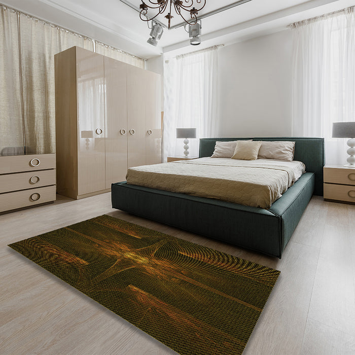 Patterned Dark Bronze Brown Rug in a Bedroom, pat1369yw